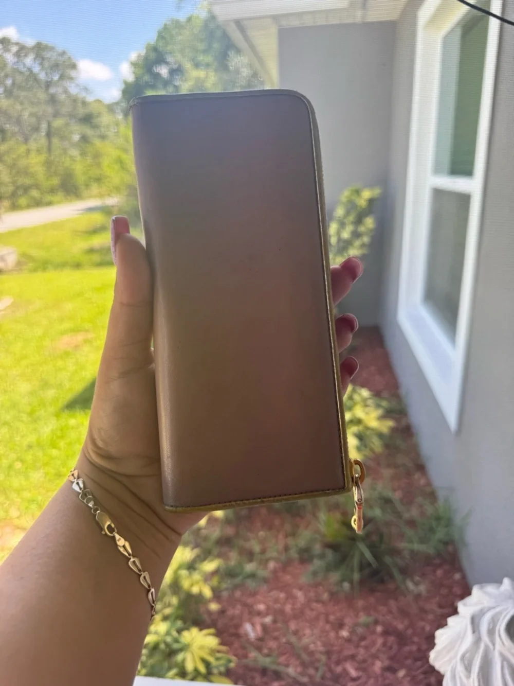 Miu Miu tan Leather Zip Wallet with Gold interior